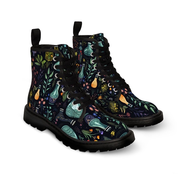 Dark Forest Women’s Canvas Boots | Witchy Design, Tincture, Potions - Picture 2 of 4